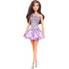 Mattel - Barbie HYT92 - Bambola Fashionistas n. 234, con capelli marroni, abito viola a bolle con paillettes e gonna satinata,
