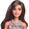 Mattel - Barbie HYT92 - Bambola Fashionistas n. 234, con capelli marroni, abito viola a bolle con paillettes e gonna satinata,