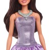 Mattel - Barbie HYT92 - Bambola Fashionistas n. 234, con capelli marroni, abito viola a bolle con paillettes e gonna satinata,