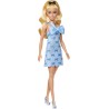 Mattel - Barbie HYT93 - Bambola Fashionistas n. 237, con capelli biondi ondulati, abito azzurro e fiocchi, accessorio per capel