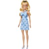 Mattel - Barbie HYT93 - Bambola Fashionistas n. 237, con capelli biondi ondulati, abito azzurro e fiocchi, accessorio per capel