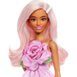 Mattel - Barbie HYY94 - Bambola Fashionistas n. 238, con capelli rosa pastello, abito con corpetto con rosa, fermaglio con perl
