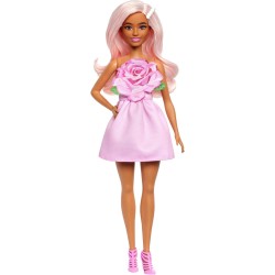 Mattel - Barbie HYY94 - Bambola Fashionistas n. 238, con capelli rosa pastello, abito con corpetto con rosa, fermaglio con perl