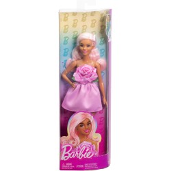 Mattel - Barbie HYY94 - Bambola Fashionistas n. 238, con capelli rosa pastello, abito con corpetto con rosa, fermaglio con perl