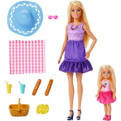 Mattel - Barbie JBF43 - Famiglia e Amici, set con bambole Barbie Malibu e la piccola Chelsea, più di 9 accessori e abiti a tema