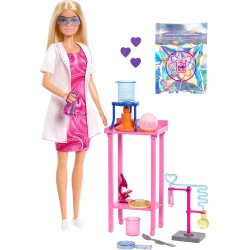 Mattel - Barbie Carriere JCR70 - Scienziata, set bambola bionda con camice bianco da laboratorio e accessori inclusi, tavolo, m