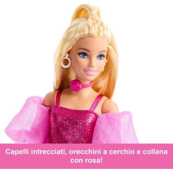 Mattel - Barbie JFP40 - Deluxe Style n. 5, bambola con abito rosa metallizzato e capelli biondi, top a corsetto scintillante e