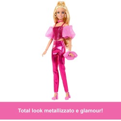 Mattel - Barbie JFP40 - Deluxe Style n. 5, bambola con abito rosa metallizzato e capelli biondi, top a corsetto scintillante e