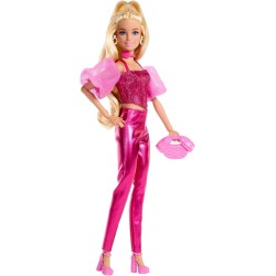 Mattel - Barbie JFP40 - Deluxe Style n. 5, bambola con abito rosa metallizzato e capelli biondi, top a corsetto scintillante e