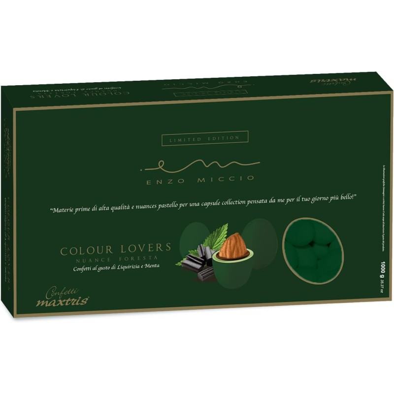 MAXTRIS Confetti Enzo Miccio Ciocomandorla gusto Liquirizia e Menta Nuance Foresta, scatola 1 kg, MAX0100