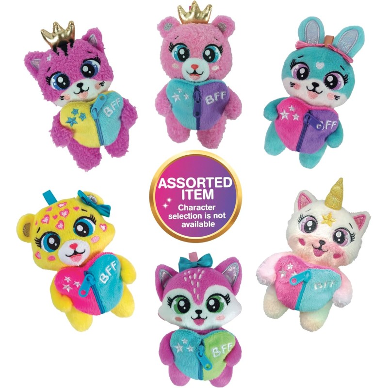 Clementoni BFF - Le Sweeties - Amiche Sempre Insieme Peluche Portachiavi, Gioco Collezionabile Bambini 5+ Anni, Zip con Ciondol