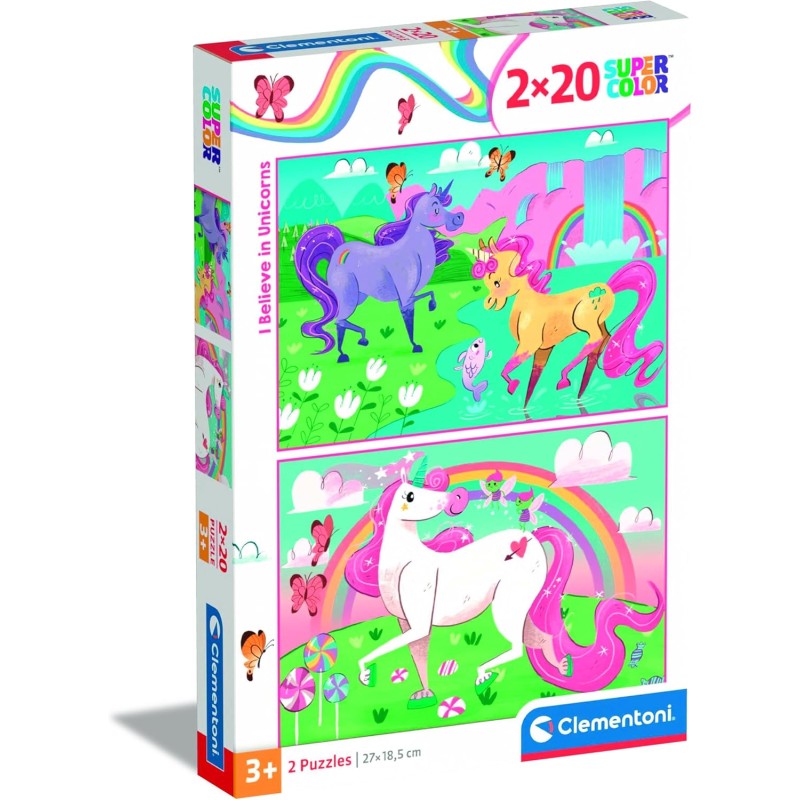 Clementoni - 24754 - Supercolor Puzzle - Unicorno Brilliant - 2x20 Pezzi