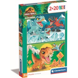 Clementoni - 24810 - Supercolor Puzzle - Jurassic World - 2x20 Pezzi (Include 2 Puzzle Da 20 Pezzi) - Puzzle Bambini 3 Anni, Pu