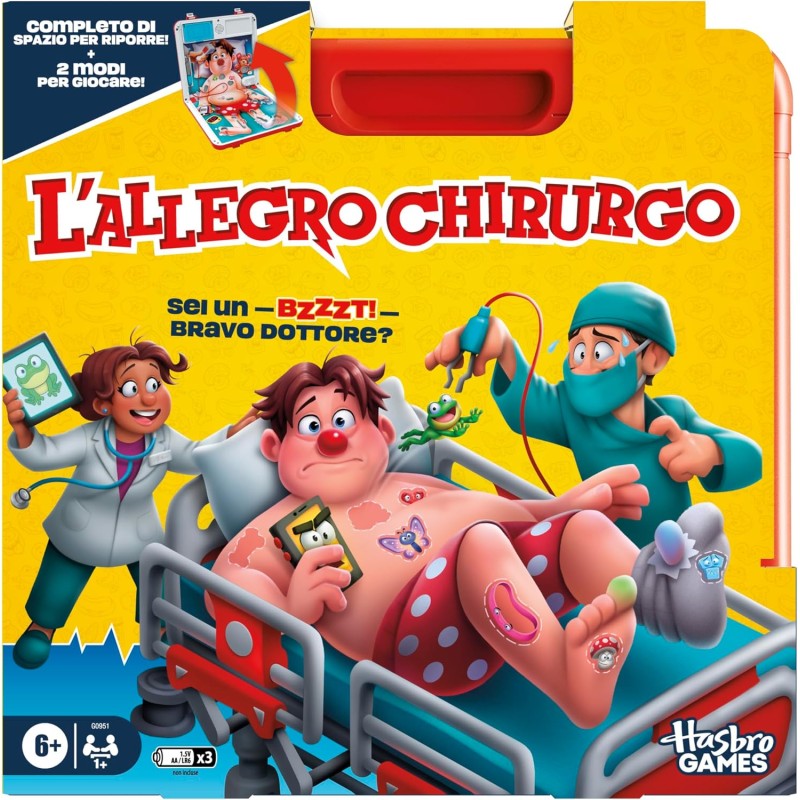 Hasbro Gaming, Allegro Chirurgo, Gioco da Tavolo Elettronico, Ideale per Famiglia e Amici, Include Valigetta Tutto in Uno, per 