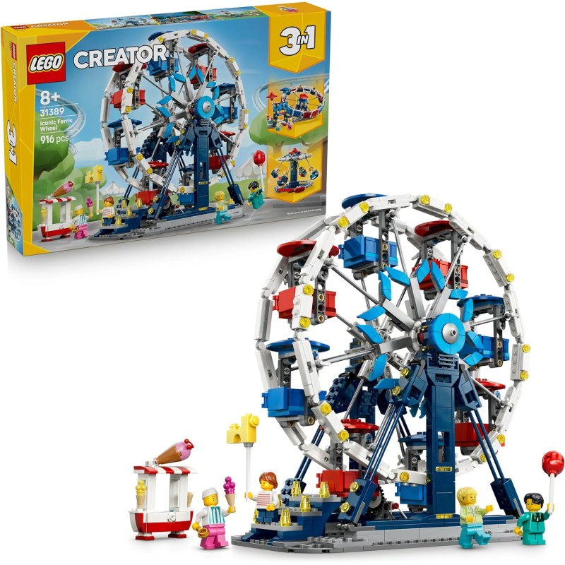 LEGO 31389 Creator 3 in 1 Iconica Ruota Panoramica - Parco Giochi Trasformabile in Attrazione a Forma di UFO o in Giostra - Dec
