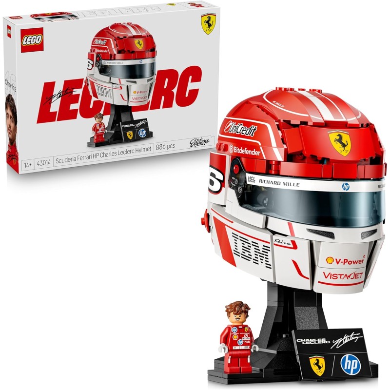 LEGO 43014 Editions Scuderia Ferrari HP Charles Leclerc Helmet - F1 Merchandise - Display Model Kit w/Collectible Minifigure
