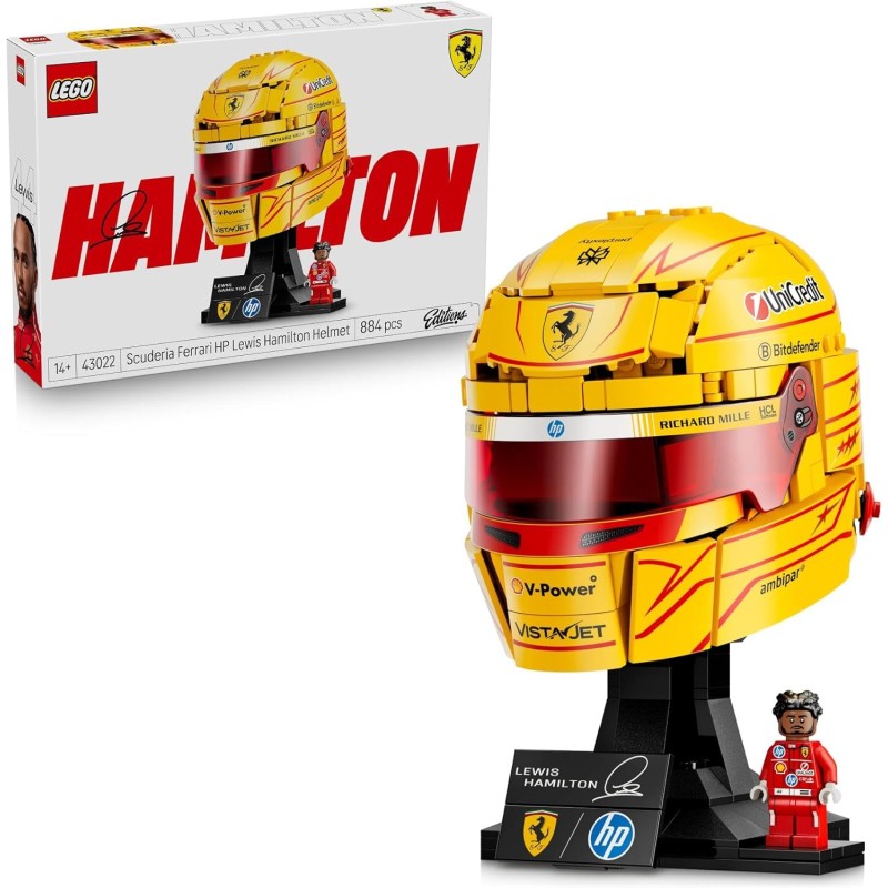 LEGO 43022 Editions Scuderia Ferrari HP Lewis Hamilton Helmet - F1 Merchandise - Display Model Kit w/Collectible Minifigure