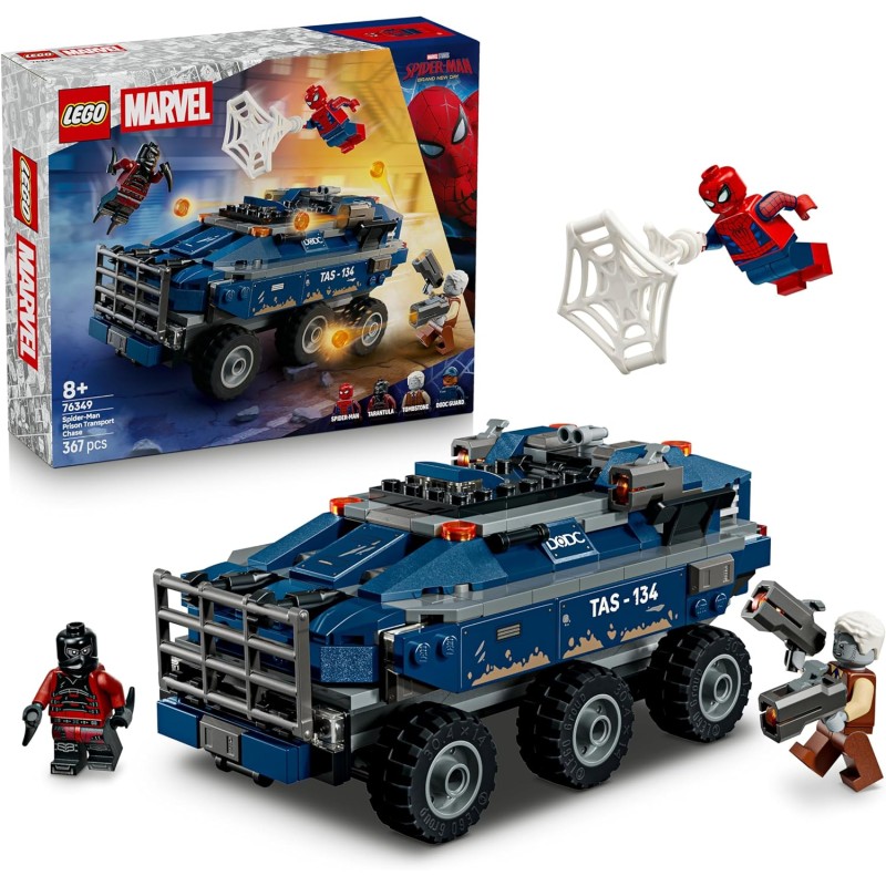LEGO | 76349 Marvel Spider-Man: Inseguimento del Trasportatore di Detenuti - Giocattolo da Supereroi con Macchina Blindata e 4 