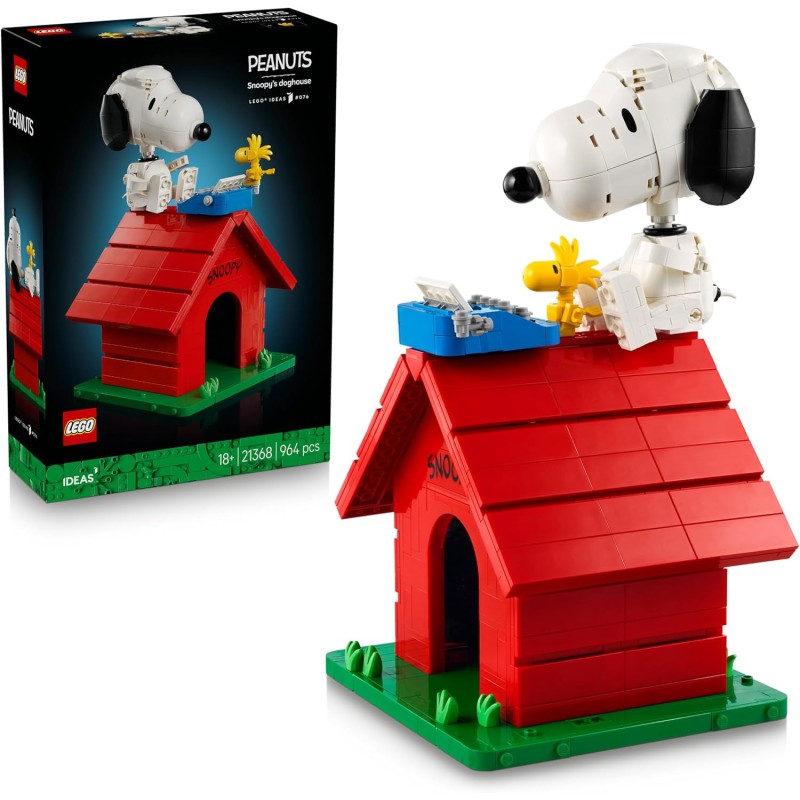 LEGO 21368 Ideas Peanuts: la Cuccia di Snoopy - Kit di Modellismo da Esposizione per Adulti con Personaggi di Snoopy e Woodstoc