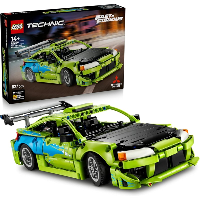 LEGO 42229 Technic Auto Mitsubishi Eclipse Fast and Furious - Kit Modellismo STEM da Collezione con Sterzo e 2 Bombole di NOS -