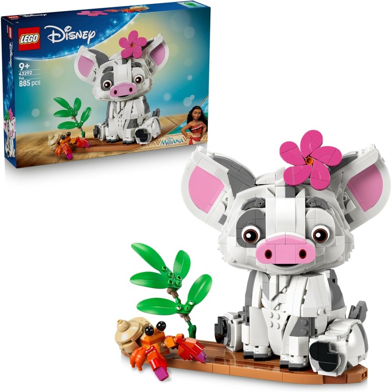 LEGO | 43292 Disney Vaiana Pua Action Figure - Maialino Giocattolo con Fiore, Granchio e Zattera da Supporto - Decorazione Came