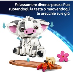 LEGO | 43292 Disney Vaiana Pua Action Figure - Maialino Giocattolo con Fiore, Granchio e Zattera da Supporto - Decorazione Came
