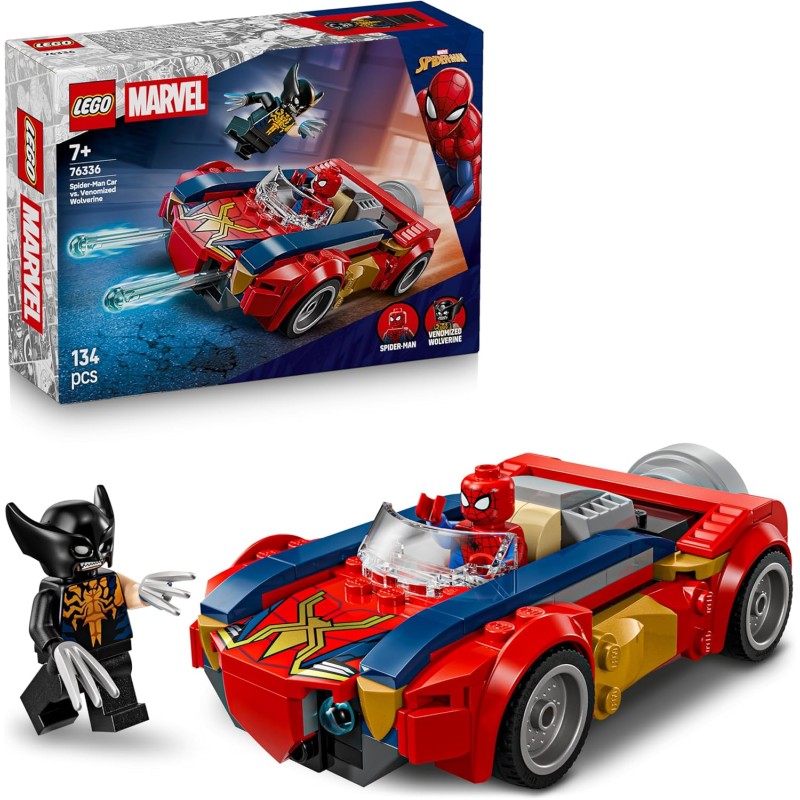 LEGO | 76336 Marvel Auto di Spider-Man vs. Venomized Wolverine - Giocattolo dei Supereroi con Modello di Macchina, 2 Minifigure