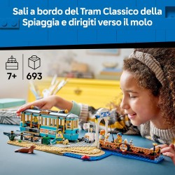 LEGO 60506 City Classic Tram Classico della Spiaggia - Treno Giocattolo con Binari, Scena di Strada, 5 Minifigure e 5 Figure di