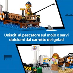 LEGO 60506 City Classic Tram Classico della Spiaggia - Treno Giocattolo con Binari, Scena di Strada, 5 Minifigure e 5 Figure di