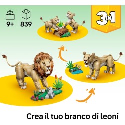 LEGO 31386 Creator 3in1 Animali Selvatici: Leone Maestoso Giocattolo - Trasformabile in una Leonessa o in 2 Cuccioli - Decorazi