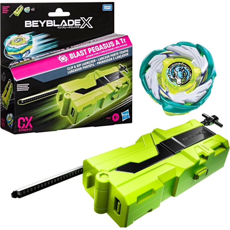 Hasbro Beyblade X, Lanciatore Clip & Rip con bey di Attacco di Takara Tomy con Rotazione a Destra, trottole da Battaglia Giocat