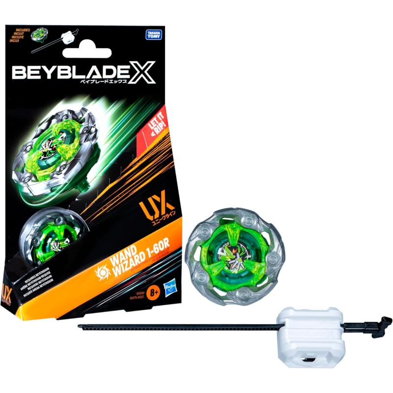 Hasbro Beyblade X, Starter Pack, Wand Wizard 1-60R UX con trottola e Lanciatore