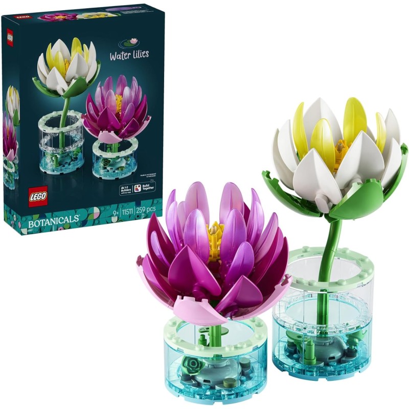 LEGO 11511 Botanicals Ninfee - Set di Piante Artificiali con Fiori Finti in 2 Vasi Trasparenti - Decorazione per Camera da Lett