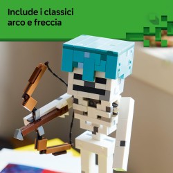LEGO 21594 Minecraft Scheletro Giocattolo - Action Figure di Mob con Elmo di Diamante, Arco e Frecce e Base in Erba - Decorazio