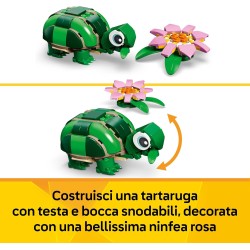 LEGO 31377 Creator 3in1 Turtle with a Water Lily Flower Toy - Animal Figure Transforms into a Chameleon or Frog - DIY Desk Deco