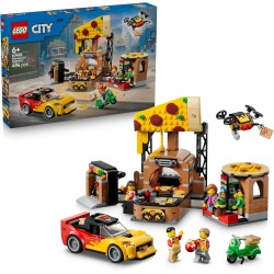 LEGO 60496 City Centro di Consegna Pizze con Veicoli - Include Macchina Giocattolo, Scooter, Drone, Cabinato Arcade e 4 Minifig