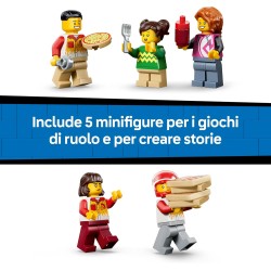 LEGO 60496 City Centro di Consegna Pizze con Veicoli - Include Macchina Giocattolo, Scooter, Drone, Cabinato Arcade e 4 Minifig