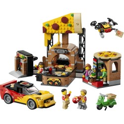 LEGO 60496 City Centro di Consegna Pizze con Veicoli - Include Macchina Giocattolo, Scooter, Drone, Cabinato Arcade e 4 Minifig