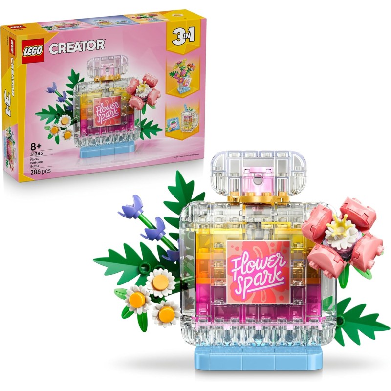 LEGO 31383 Creator 3 in 1 Boccetta di Profumo con Decorazione Floreale - Giocattolo Trasformabile in Vaso da Fiori o in Frullat