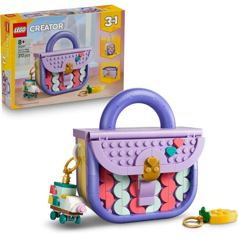 LEGO 31391 Creator 3 in 1 Borsetta alla Moda Portaoggetti - Giocattolo Trasformabile in Trolley o Portaoggetti - Decorazione Ca