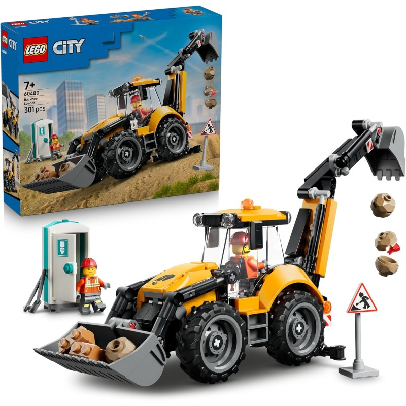 LEGO 60480 City Scavatrice da Cantiere Gialla - Veicolo Giocattolo da Cantiere - Trattore con 2 Minifigure, Benna Anteriore e B