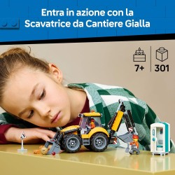 LEGO 60480 City Scavatrice da Cantiere Gialla - Veicolo Giocattolo da Cantiere - Trattore con 2 Minifigure, Benna Anteriore e B