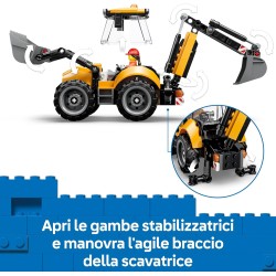 LEGO 60480 City Scavatrice da Cantiere Gialla - Veicolo Giocattolo da Cantiere - Trattore con 2 Minifigure, Benna Anteriore e B