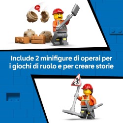 LEGO 60480 City Scavatrice da Cantiere Gialla - Veicolo Giocattolo da Cantiere - Trattore con 2 Minifigure, Benna Anteriore e B