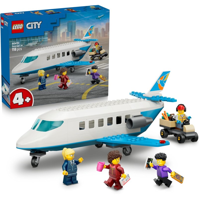 LEGO 60492 City Jet Passeggeri - Modellino di Aereo Giocattolo da Costruire con 4 Minifigure e Accessori da Viaggio - Giochi Di