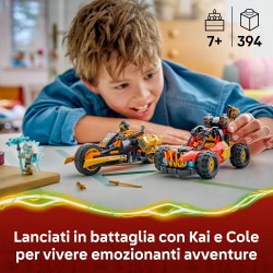 LEGO 71864 NINJAGO Veicoli Combinanti di Kai e Cole - con Macchina e Moto Giocattolo e 3 Minifigure tra cui Kai e Cole con Kata