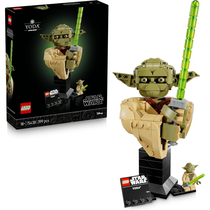 LEGO Star Wars 75438 Yoda Bust - Display Model Kit for Adults w/Green Lightsaber & Collectible Jedi Master Minifigure - DIY She