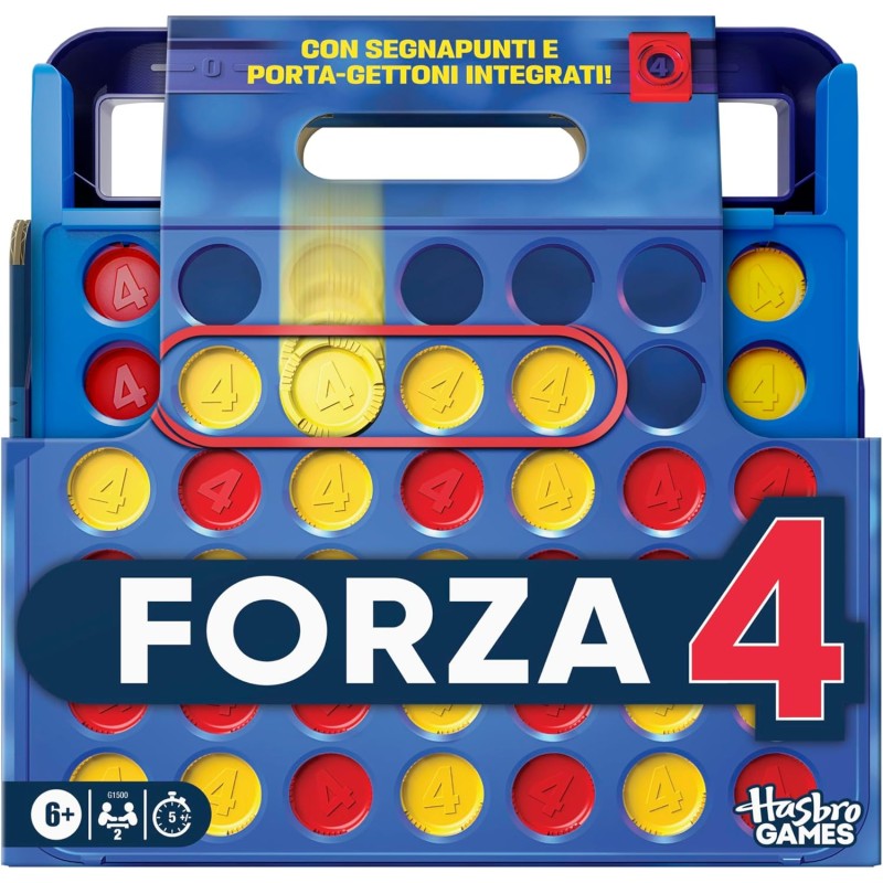 Giochi ufficiali Hasbro, Forza 4 (Edizione 2025) | Custodia tutto in uno, valigetta, segnapunti | Dai 6 anni in su | 2 giocator