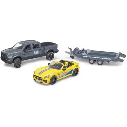 BRUDER 02504 - RAM 2500 Power Wagon e Roadster Racing Team, veicolo fuoristrada, rimorchio, auto da corsa, veicolo