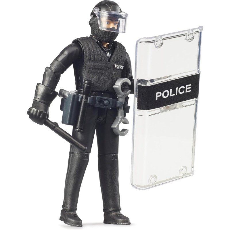 BRUDER 62151 - bworld Personaggio delle forze speciali della polizia | Con scudo protettivo, equipaggiamento, personaggio delle